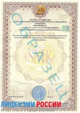 Образец сертификата соответствия (приложение) Россошь Сертификат ISO 13485